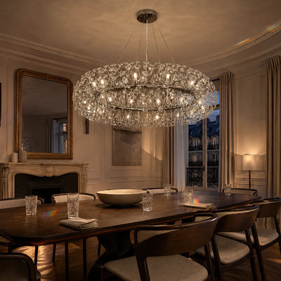 Candelabru Cristal SEGOVIA Magno 12x E14, Diametru 60cm, Crom Lucios, Inaltime Reglabila