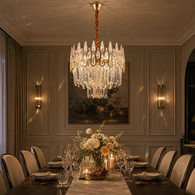 Candelabru Cristal ALHAMBRA Nobile 5x E14, Diametru 40cm, Auriu Lucios, Inaltime Reglabila