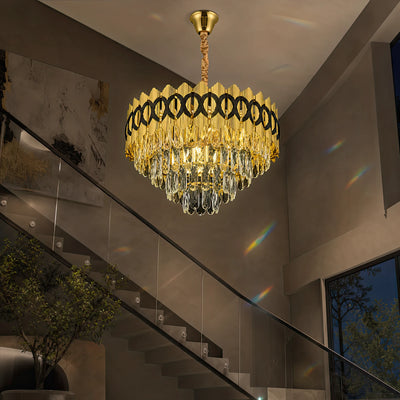 Candelabru Cristal PIERREFONDS Eleganza 8x E14, Diametru 48.5cm, Auriu Lucios, Inaltime Reglabila
