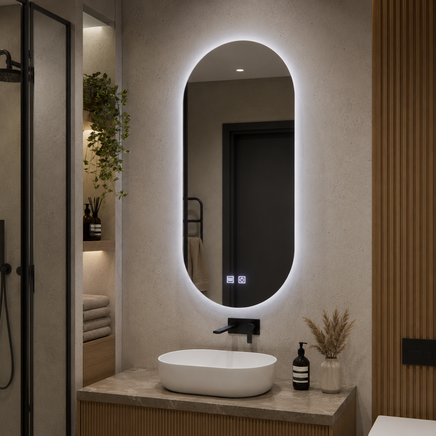 Oglinda LED Ovala, 50x100cm, Velara Touch, Sistem Dezaburire, Dimabila