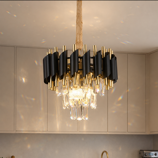 Candelabru Cristal VERSAILLES Petito 3xE14, Diametru 30cm, Auriu Lucios si Negru, Inaltime Reglabila Candelabre Cristal Default Title Alessandro Design