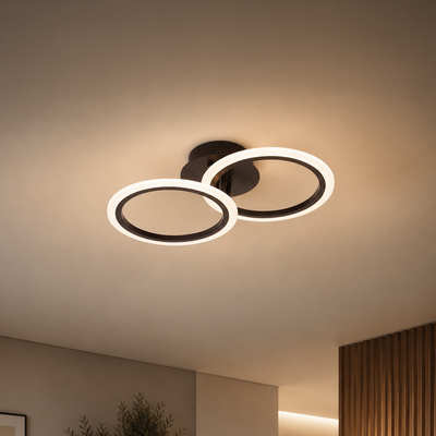 Lustra LED cu telecomanda BETTY 27W, 2 Cercuri, lumina Rece/Calda/Neutra, Dimabila, Negru