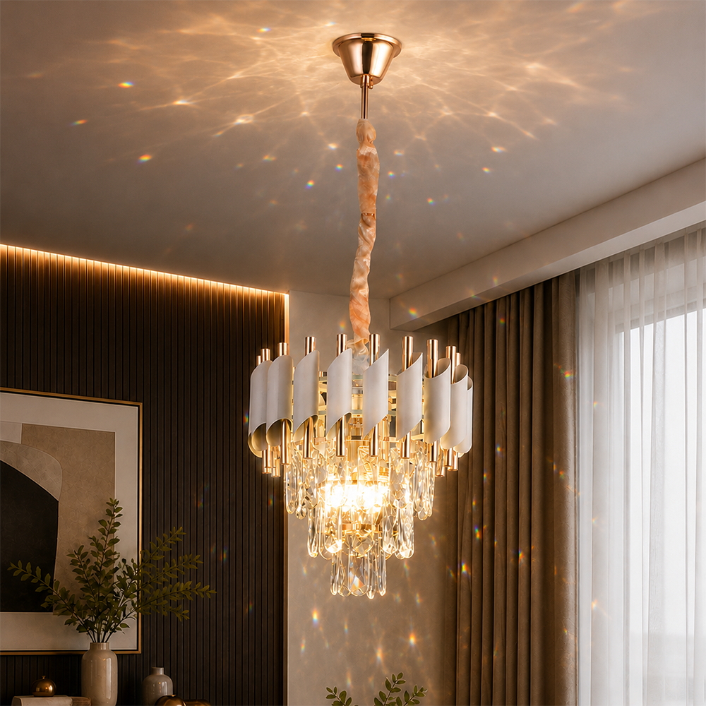 Candelabru Cristal VERSAILLES Petito 3xE14, Diametru 30cm, Auriu Lucios si Alb, Inaltime Reglabila, Metal si Cristal Candelabre Cristal Default Title Alessandro Design