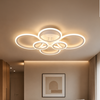 Lustra LED cu telecomanda BETTY 82W, 6 Cercuri, lumina Rece/Calda/Neutra, Dimabila, Alb