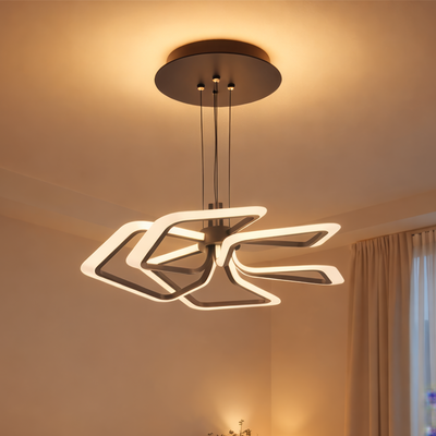 Lustra LED suspendata cu Telecomanda 103W, 5 Patrate, lumina Rece/Calda/Neutra, Dimabila, Negru