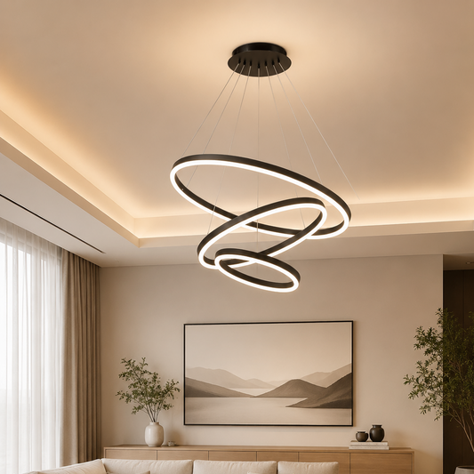 Lustra LED suspendata cu telecomanda CASIANA 85W, 3 Cercuri, lumina Rece/Calda/Neutra, Dimabila, Negru, Inaltime Reglabila Lustre LED cu Telecomanda Default Title Alessandro Design