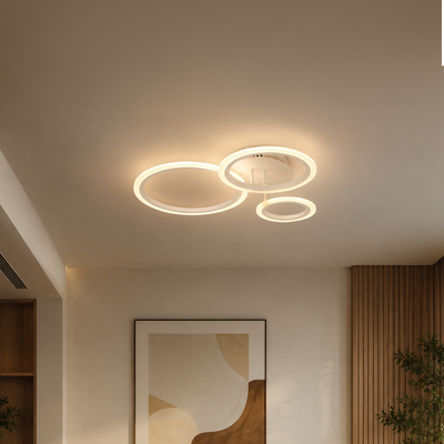 Lustra LED cu telecomanda BETTY 40W, 3 Cercuri, lumina Rece/Calda/Neutra, Dimabila, Alb, Metal si Acril