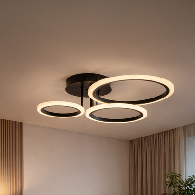 Lustra LED cu telecomanda BETTY 40W, 3 Cercuri, lumina Rece/Calda/Neutra, Dimabila, Negru