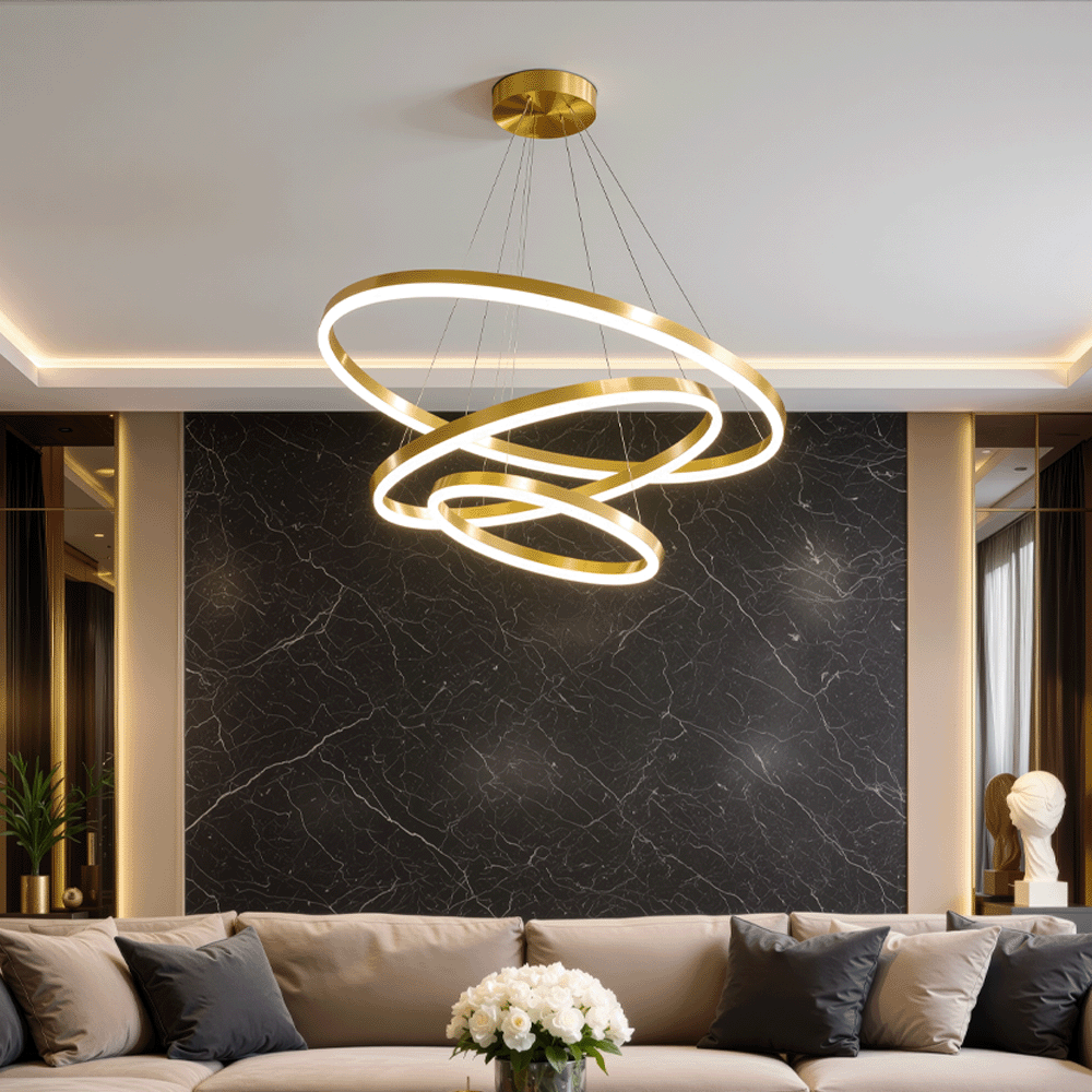 Lustra LED suspendata cu telecomanda ELIZABETH, 85W, 3 Cercuri, lumina Rece/Calda/Neutra, Dimabila, Auriu Lucios, Inaltime Reglabila Lustre LED cu Telecomanda Default Title Alessandro Design