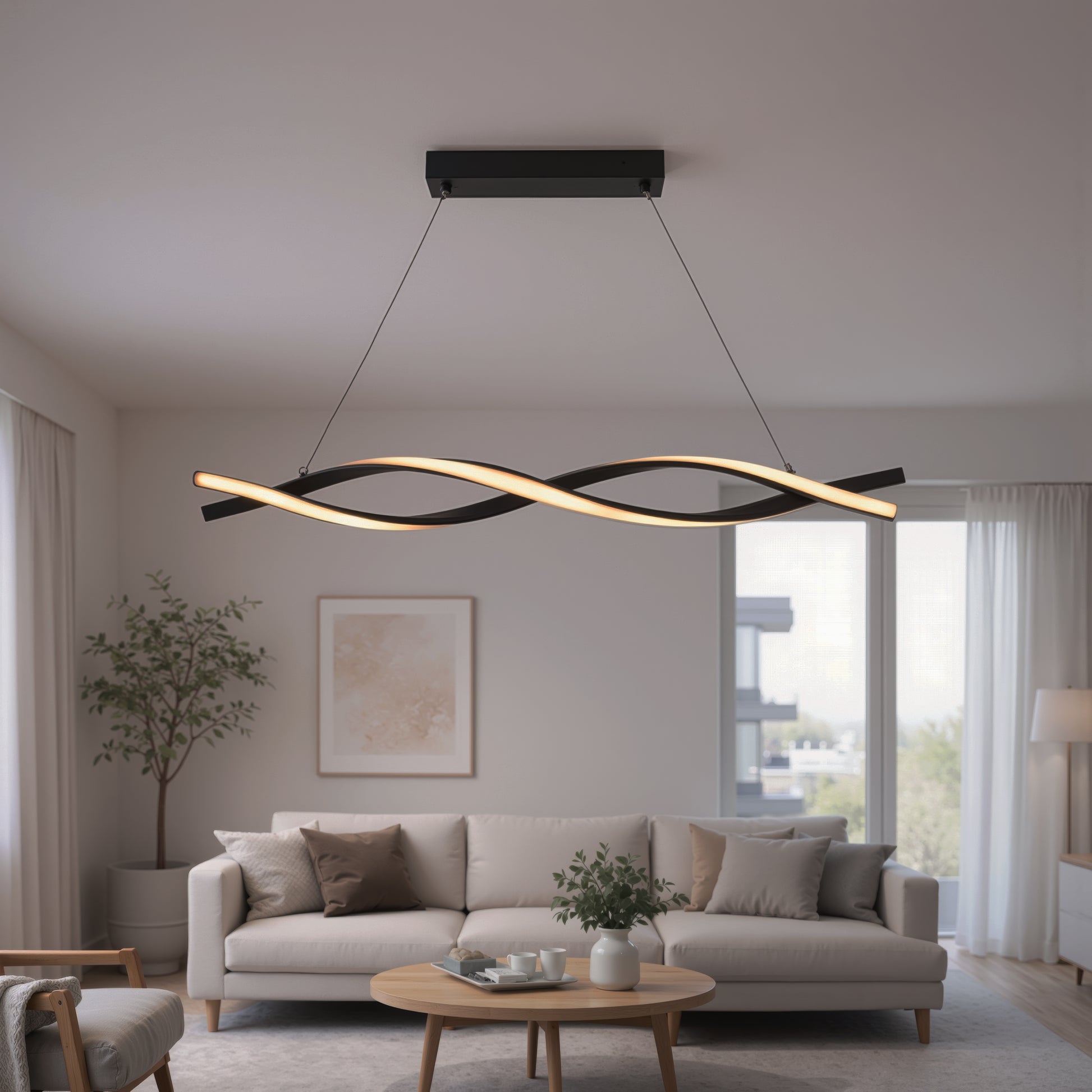 Lustra LED Suspendata cu Telecomanda, FLUX, 27W, 116cm, Lumina Rece/Calda/Neutra 3000K/4000K/6000K, Dimabila, Negru, Inaltime Reglabila, Metal si Silicon Lustre Moderne Default Title Alessandro Design