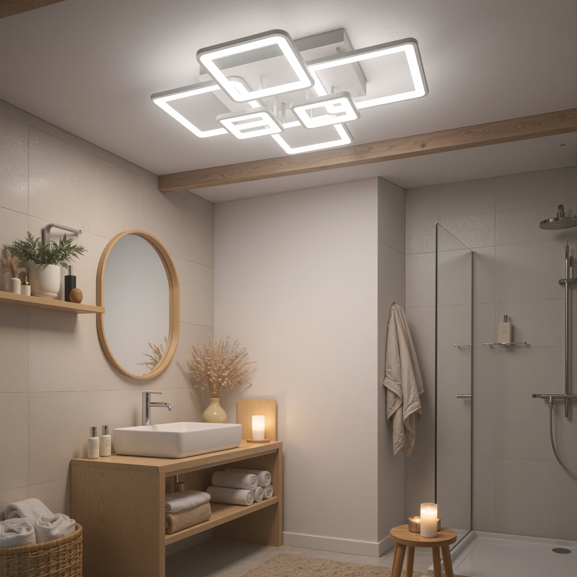 Lustra LED cu telecomanda ELLA 119W, 6 Patrate, lumina Rece/Calda/Neutra, Dimabila, Alb Lustre LED cu Telecomanda Default Title Alessandro Design