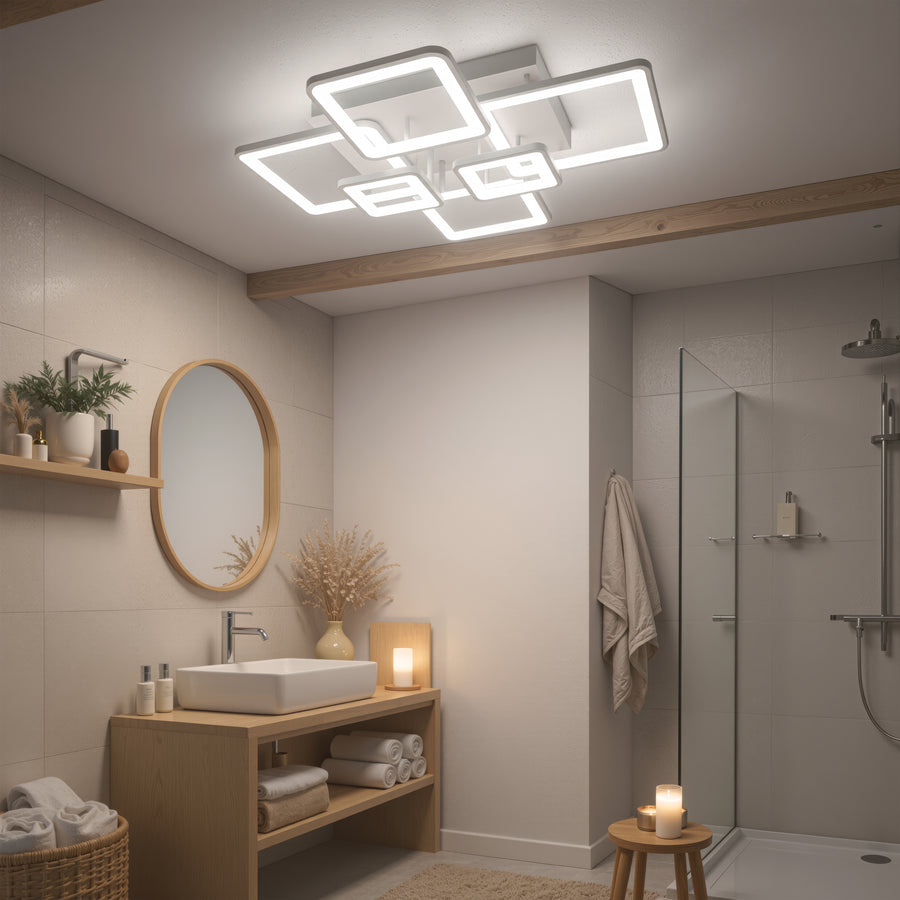 Lustra LED cu telecomanda ELLA 119W, 6 Patrate, lumina Rece/Calda/Neutra, Dimabila, Alb Lustre LED cu Telecomanda Default Title Alessandro Design