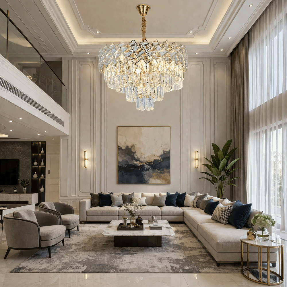 Candelabru Cristal WINDSOR Eleganza 8x E14, Diametru 39cm, Auriu Lucios, Inaltime Reglabila, Metal si Cristal Candelabre Cristal Default Title Alessandro Design