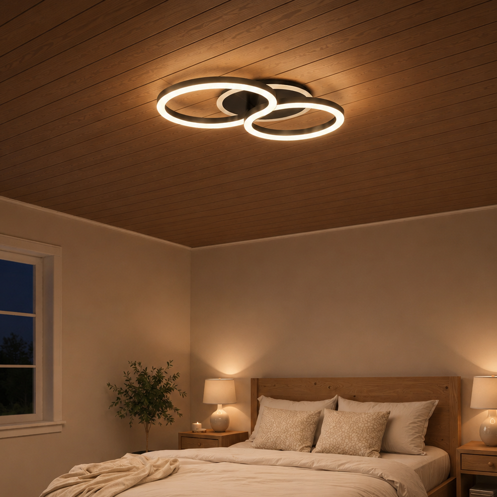 Lustra LED cu telecomanda RINOVA 66W, 2 Cercuri, lumina Rece/Calda/Neutra, Dimabila, Negru Lustre LED cu Telecomanda Default Title Alessandro Design