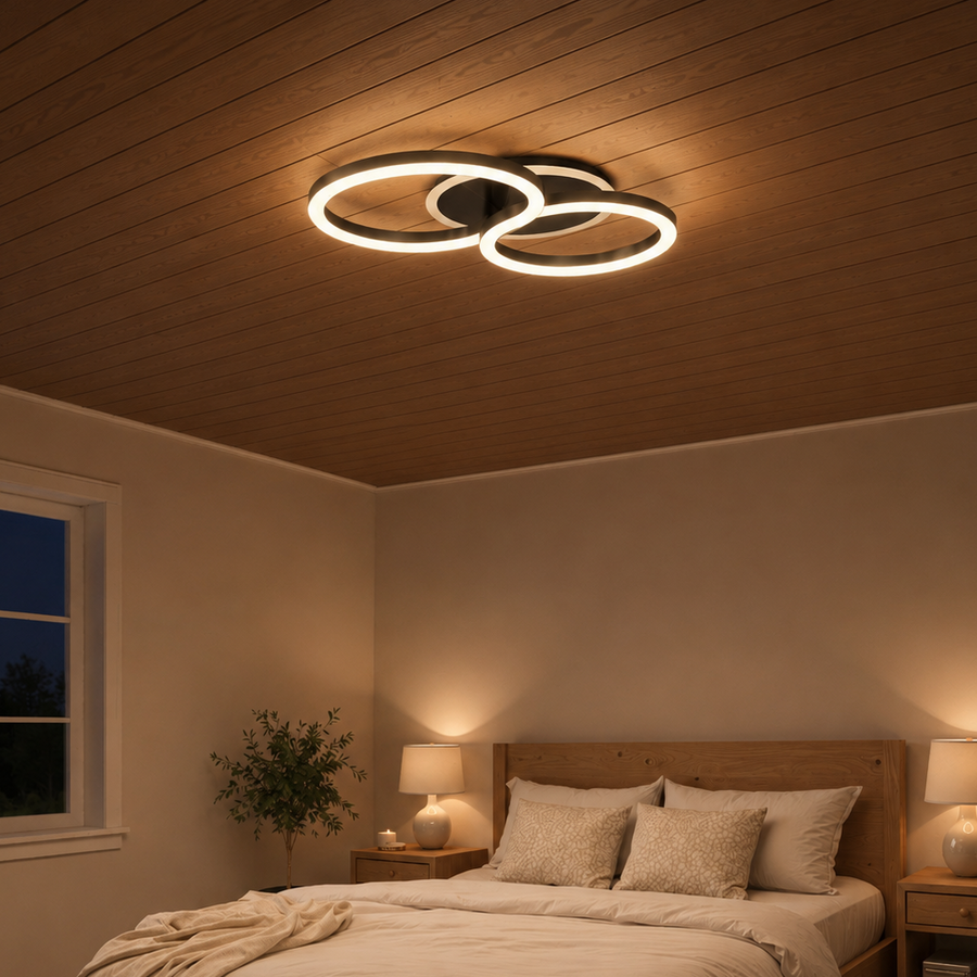 Lustra LED cu telecomanda RINOVA 66W, 2 Cercuri, lumina Rece/Calda/Neutra, Dimabila, Negru Lustre LED cu Telecomanda Default Title Alessandro Design