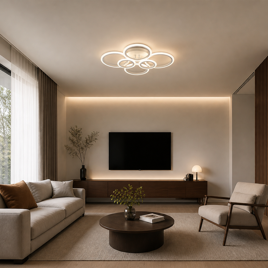 Lustra LED cu telecomanda BETTY 82W, 6 Cercuri, lumina Rece/Calda/Neutra, Dimabila, Alb Lustre LED cu Telecomanda Default Title Alessandro Design