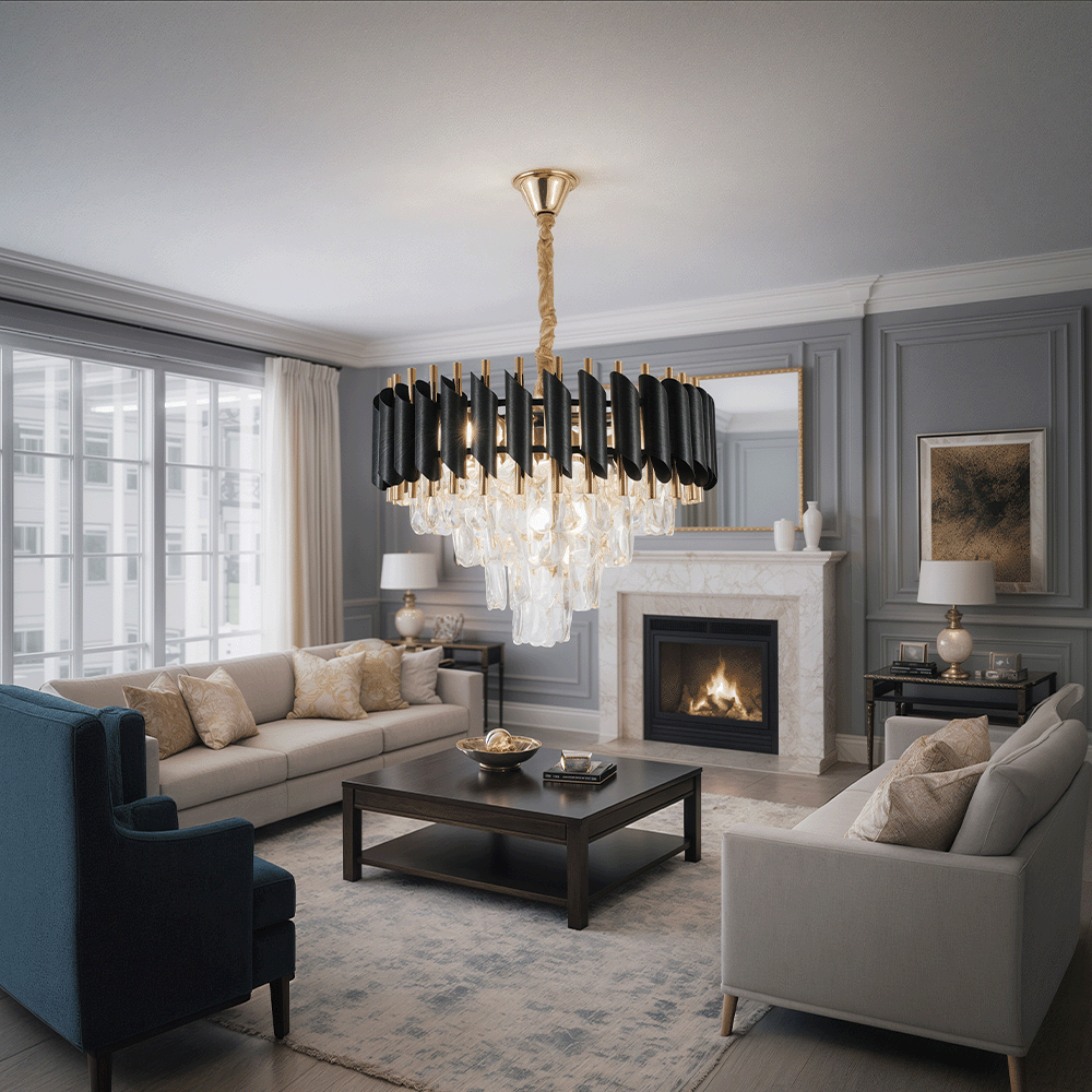 Candelabru Cristal VERSAILLES Nobile 5xE14, Diametru 40cm, Auriu Lucios si Negru Candelabre Cristal Default Title Alessandro Design