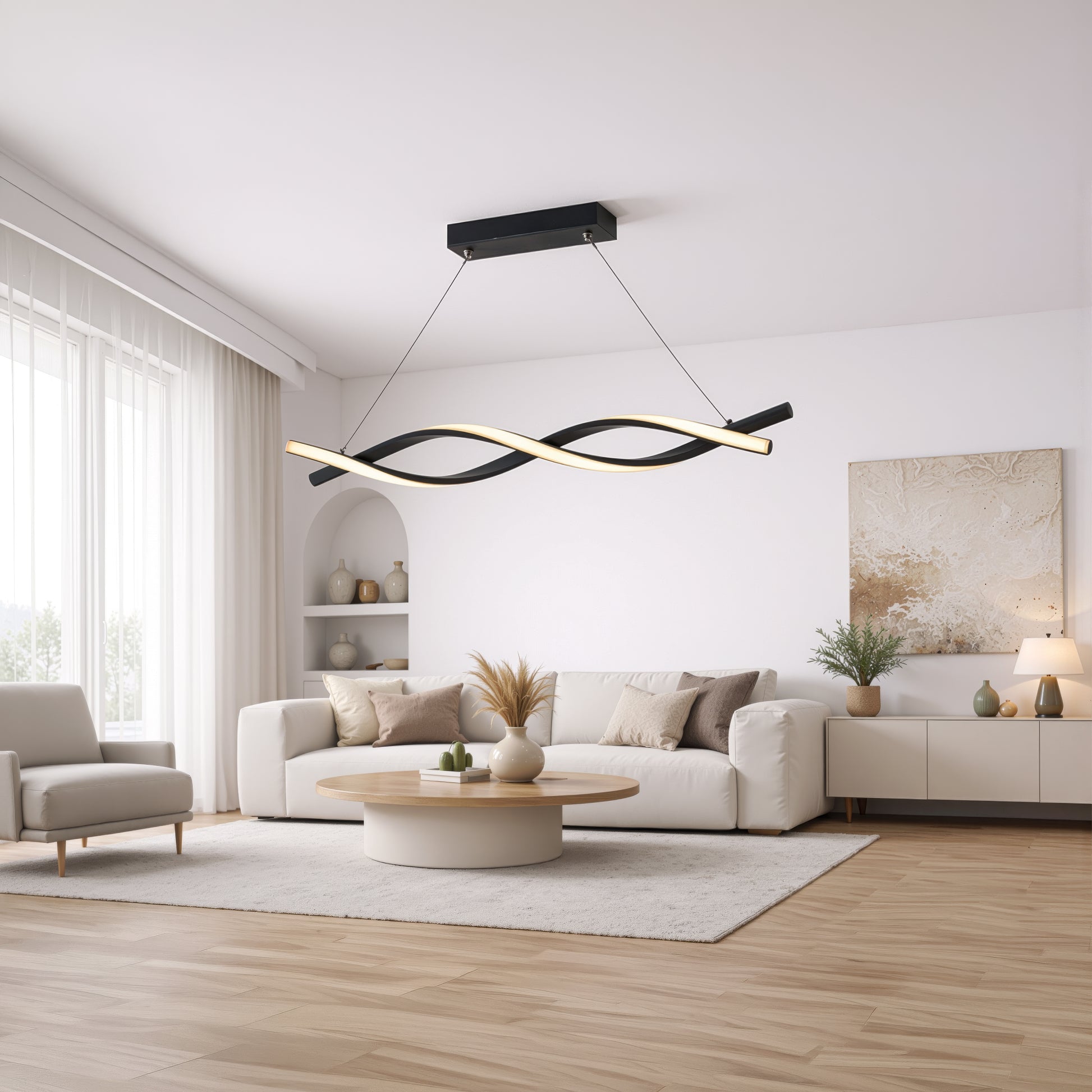 Lustra LED Suspendata cu Telecomanda, FLUX, 27W, 116cm, Lumina Rece/Calda/Neutra 3000K/4000K/6000K, Dimabila, Negru, Inaltime Reglabila, Metal si Silicon Lustre Moderne Default Title Alessandro Design