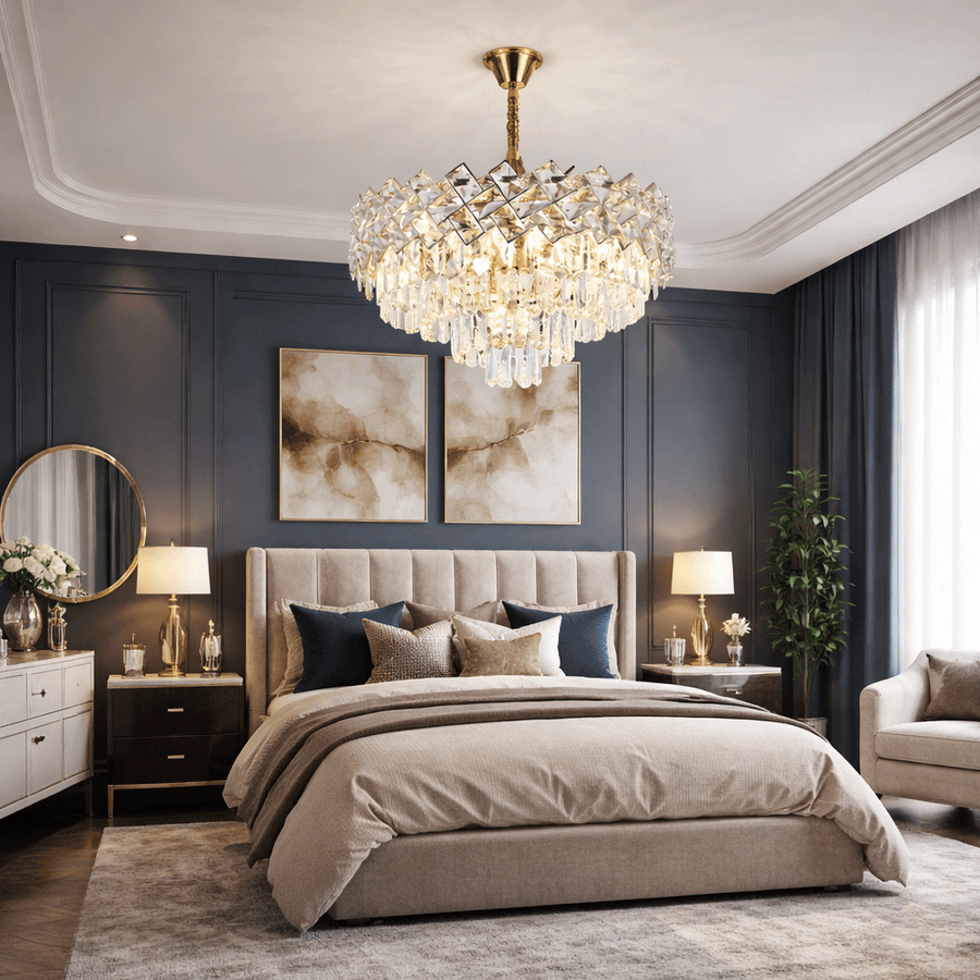Candelabru Cristal WINDSOR Eleganza 8x E14, Diametru 39cm, Auriu Lucios, Inaltime Reglabila, Metal si Cristal Candelabre Cristal Default Title Alessandro Design
