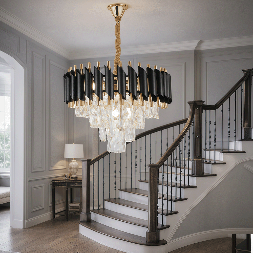 Candelabru Cristal VERSAILLES Nobile 5xE14, Diametru 40cm, Auriu Lucios si Negru Candelabre Cristal Default Title Alessandro Design