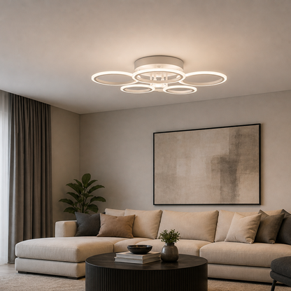 Lustra LED cu telecomanda BETTY 82W, 6 Cercuri, lumina Rece/Calda/Neutra, Dimabila, Alb Lustre LED cu Telecomanda Default Title Alessandro Design