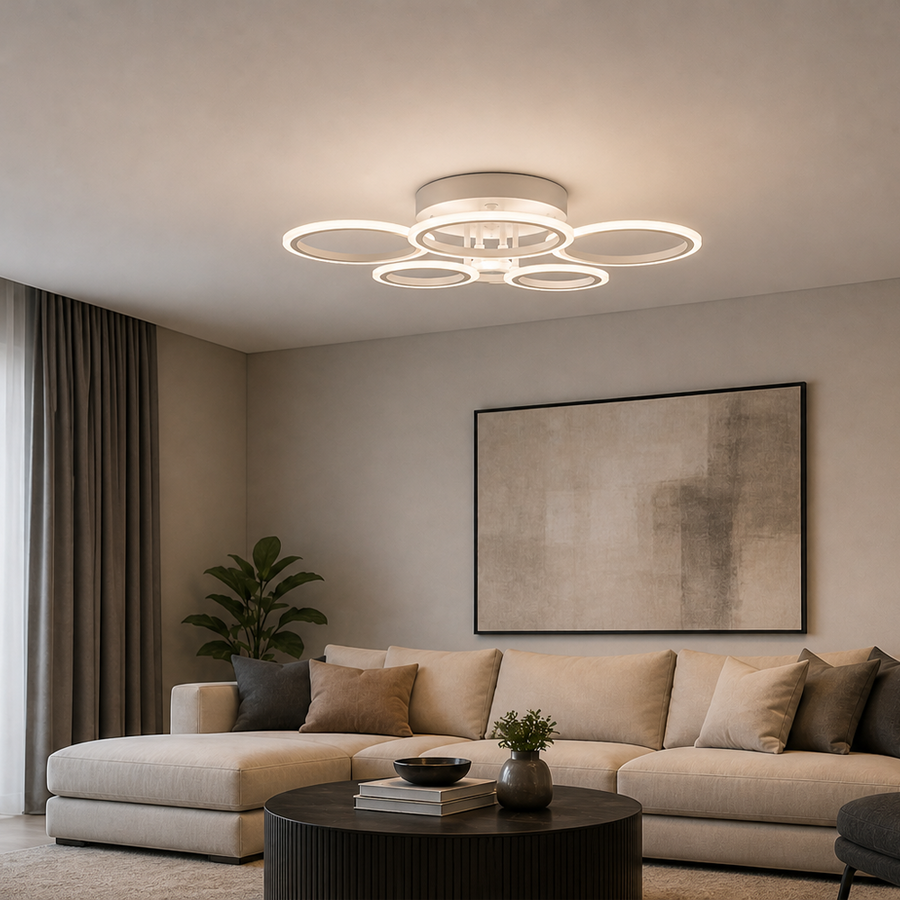 Lustra LED cu telecomanda BETTY 82W, 6 Cercuri, lumina Rece/Calda/Neutra, Dimabila, Alb Lustre LED cu Telecomanda Default Title Alessandro Design