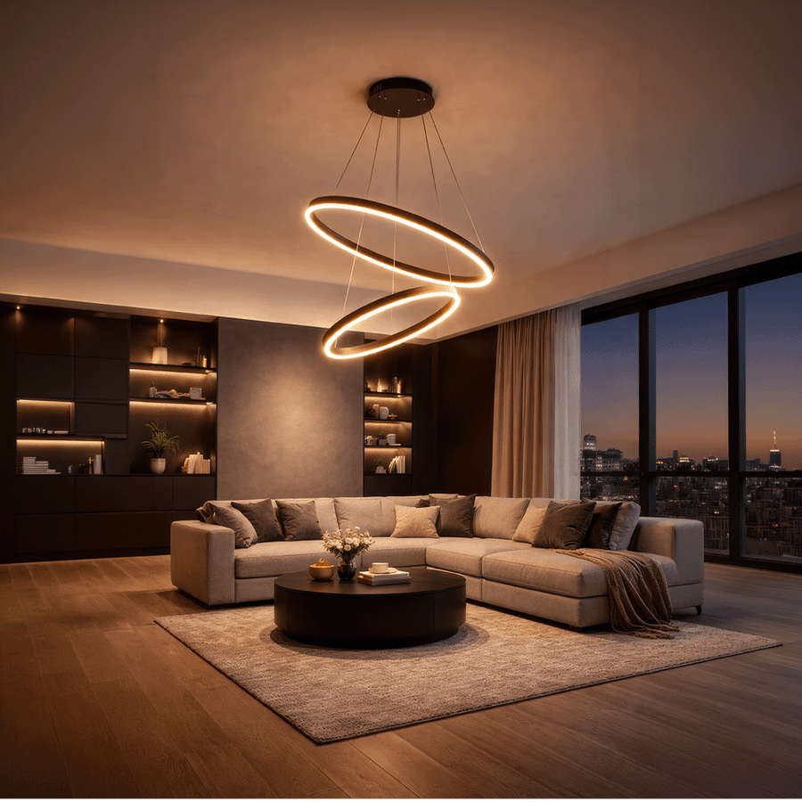 Lustra LED suspendata cu Telecomanda CASIANA 40W, 2 Cercuri, Lumina Rece/Calda/Neutra 3000K/4000K/6000K, Dimabila, Negru, Inaltime Reglabila, Metal si Acril Lustre LED cu Telecomanda Default Title Alessandro Design