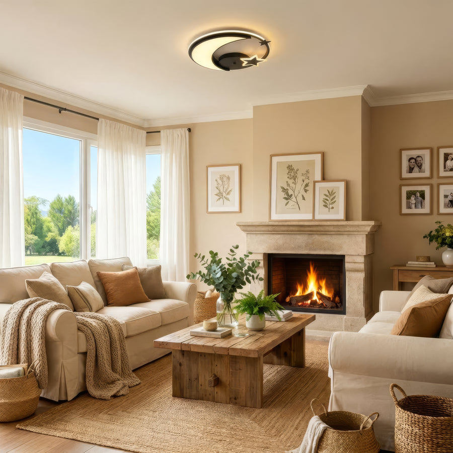 Lustra LED cu telecomanda ALYONA 44W, Luna si Stea, lumina Rece/Calda/Neutra, Dimabila, Negru Lustre LED cu Telecomanda Default Title Alessandro Design