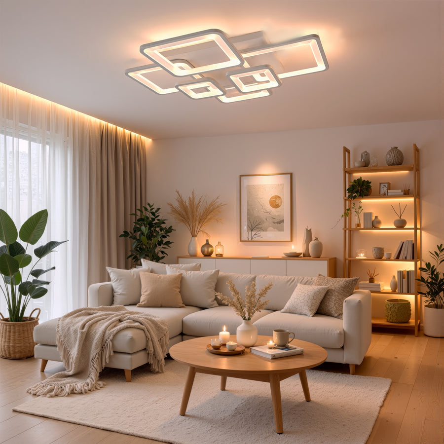 Lustra LED cu telecomanda ELLA 119W, 6 Patrate, lumina Rece/Calda/Neutra, Dimabila, Alb Lustre LED cu Telecomanda Default Title Alessandro Design