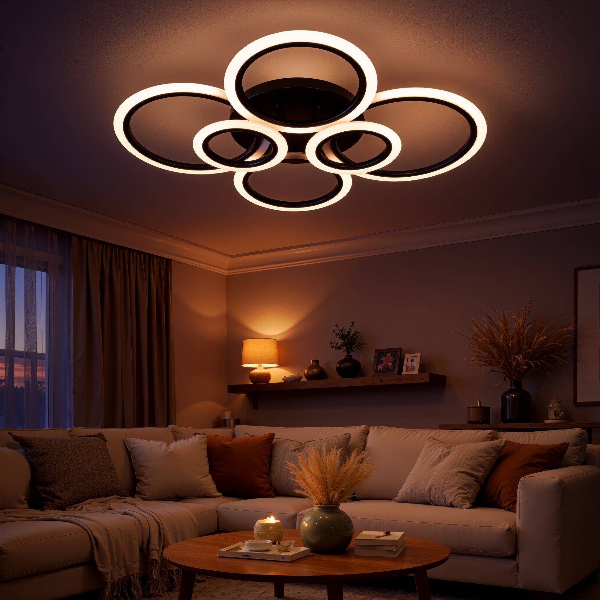 Lustra LED cu telecomanda BETTY 82W, 6 Cercuri, lumina Rece/Calda/Neutra, Dimabila, Negru Lustre LED cu Telecomanda Default Title Alessandro Design