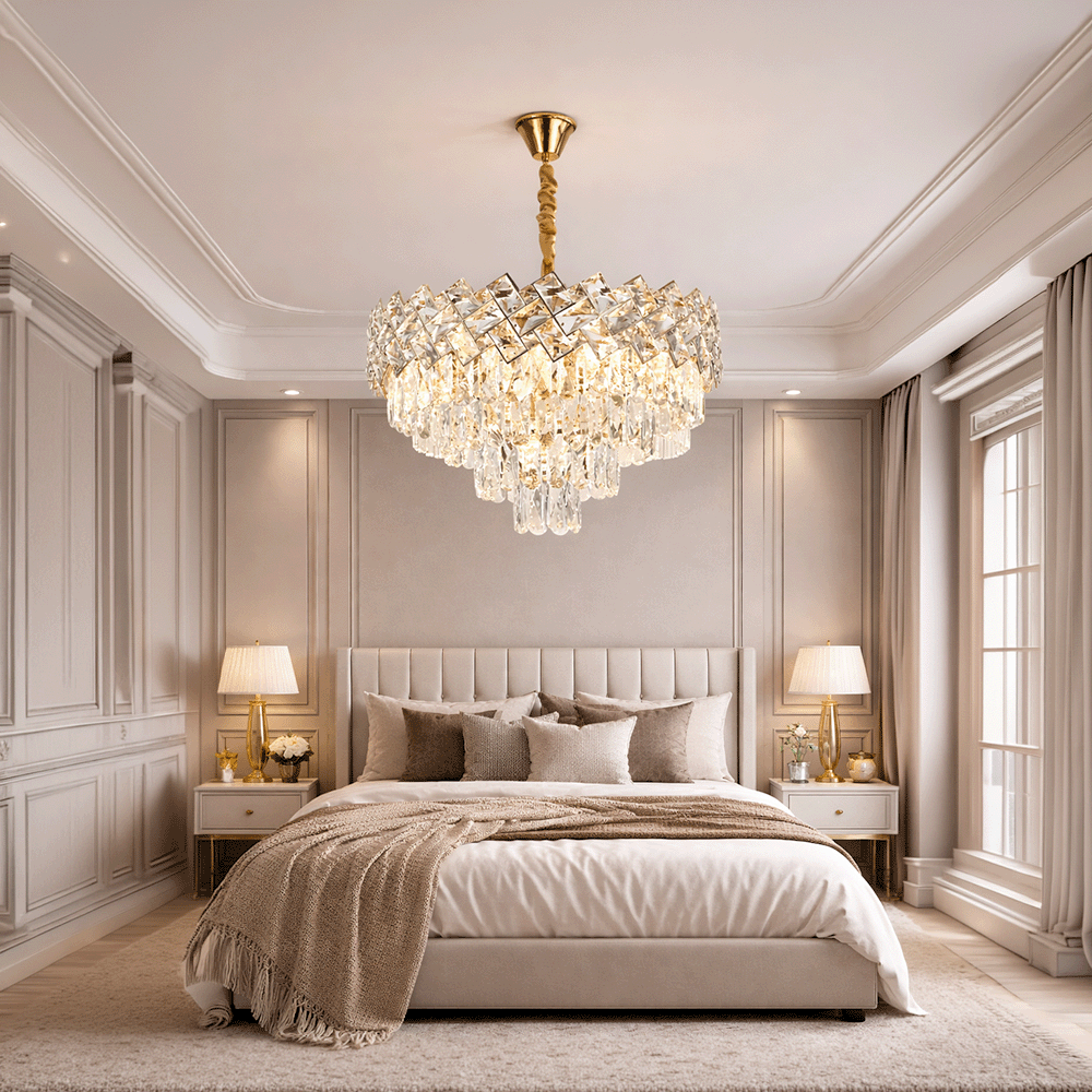 Candelabru Cristal WINDSOR Eleganza 8x E14, Diametru 39cm, Auriu Lucios, Inaltime Reglabila, Metal si Cristal Candelabre Cristal Default Title Alessandro Design