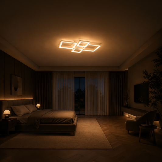 Lustra LED cu telecomanda ELLA 67W, 4 Patrate, lumina Rece/Calda/Neutra, Dimabila, Alb Lustre LED cu Telecomanda Default Title Alessandro Design