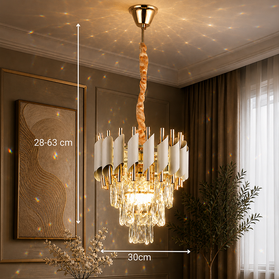 Candelabru Cristal VERSAILLES Petito 3xE14, Diametru 30cm, Auriu Lucios si Alb, Inaltime Reglabila, Metal si Cristal Candelabre Cristal Default Title Alessandro Design