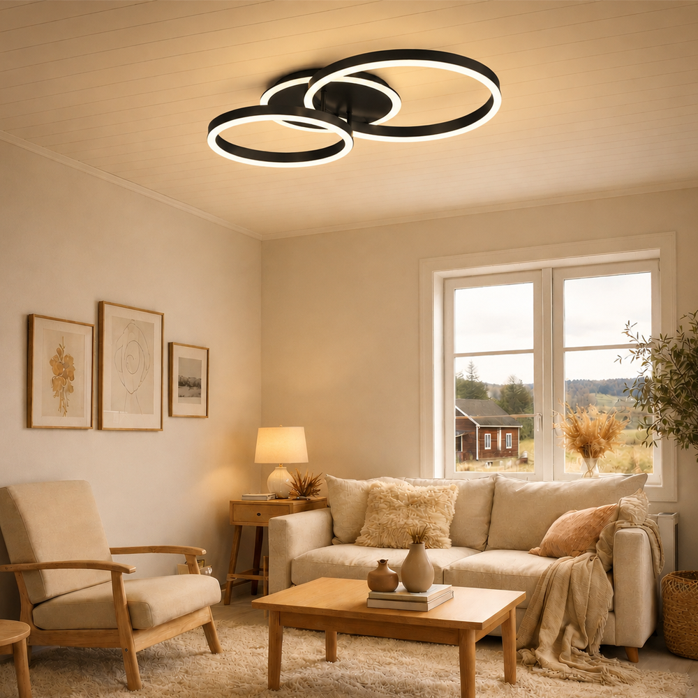 Lustra LED cu telecomanda RINOVA 66W, 2 Cercuri, lumina Rece/Calda/Neutra, Dimabila, Negru Lustre LED cu Telecomanda Default Title Alessandro Design