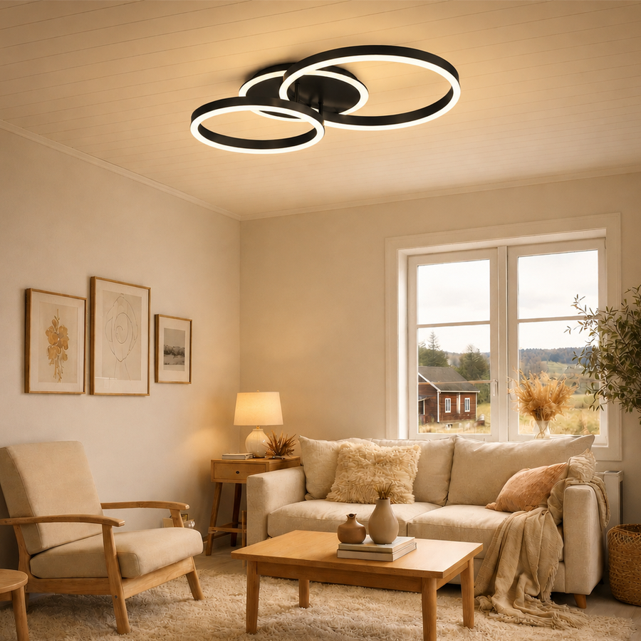 Lustra LED cu telecomanda RINOVA 66W, 2 Cercuri, lumina Rece/Calda/Neutra, Dimabila, Negru Lustre LED cu Telecomanda Default Title Alessandro Design
