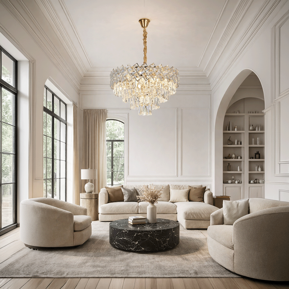 Candelabru Cristal WINDSOR Eleganza 8x E14, Diametru 39cm, Auriu Lucios, Inaltime Reglabila, Metal si Cristal Candelabre Cristal Default Title Alessandro Design