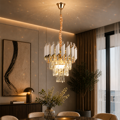 Candelabru Cristal VERSAILLES Petito 3xE14, Diametru 30cm, Auriu Lucios si Alb, Inaltime Reglabila, Metal si Cristal Candelabre Cristal Default Title Alessandro Design