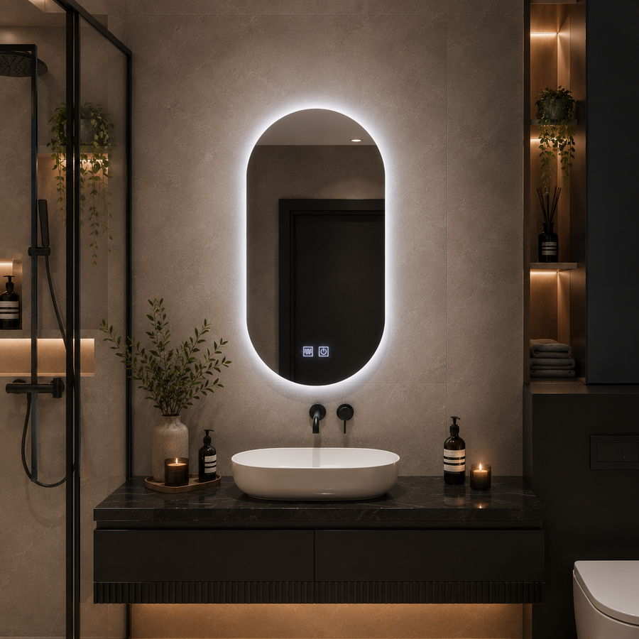 Oglinda LED Ovala, 50x100cm, Velara Touch, Sistem Dezaburire, Dimabila