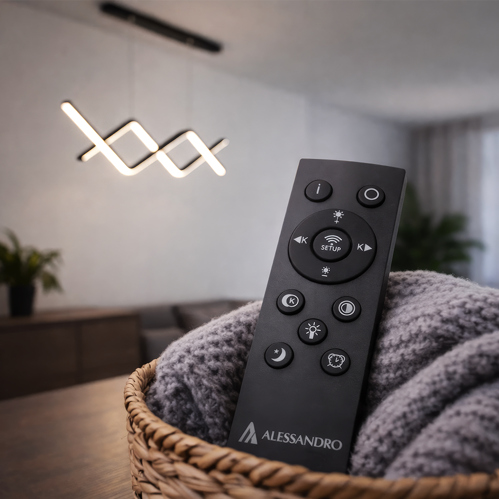 Lustra LED suspendata cu telecomanda ZIGZAG 27W, lumina Rece/Calda/Neutra, Dimabila, Negru, Inaltime Reglabila Lustre LED cu Telecomanda Default Title Alessandro Design