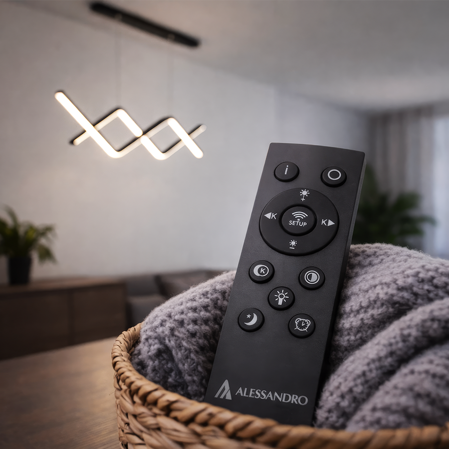 Lustra LED suspendata cu telecomanda ZIGZAG 27W, lumina Rece/Calda/Neutra, Dimabila, Negru, Inaltime Reglabila Lustre LED cu Telecomanda Default Title Alessandro Design