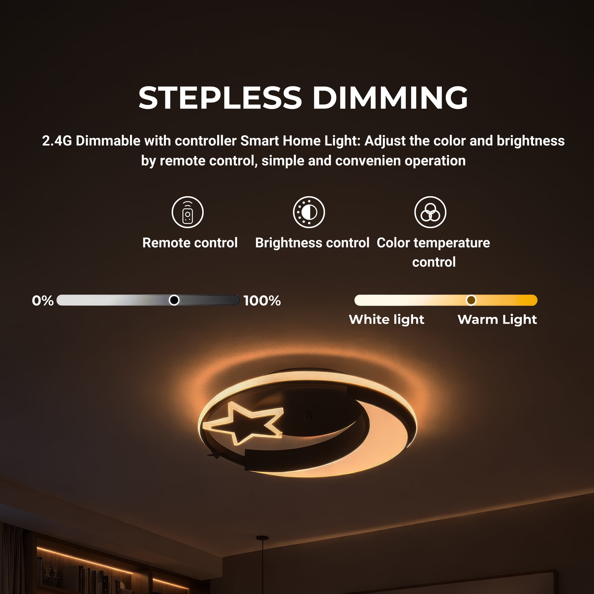 Lustra LED cu telecomanda ALYONA 44W, Luna si Stea, lumina Rece/Calda/Neutra, Dimabila, Negru Lustre LED cu Telecomanda Default Title Alessandro Design