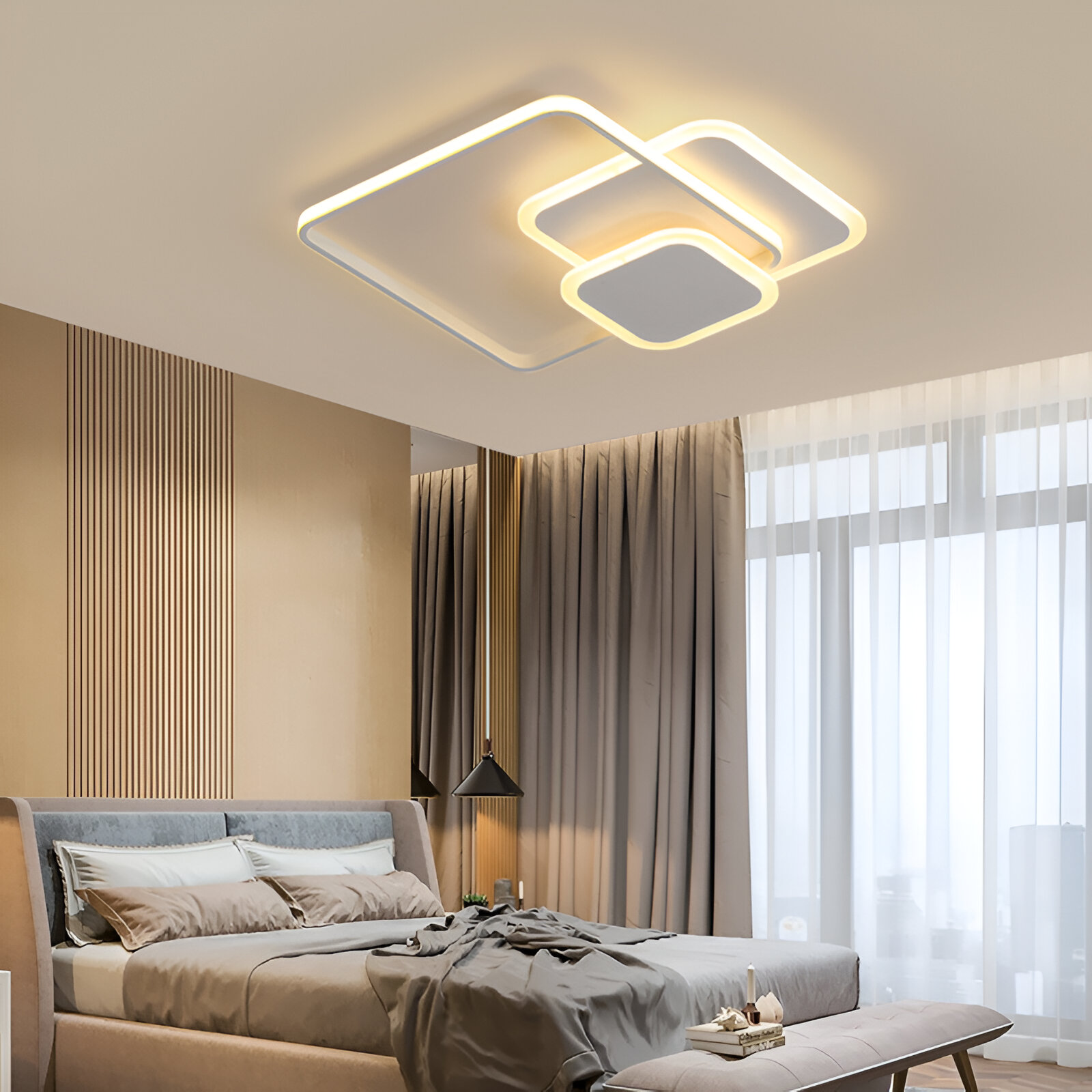 Lustra LED cu telecomanda ANEMONA 75W, 3 Patrate, lumina Rece/Calda/Neutra, Dimabila, Alb Lustre LED cu Telecomanda Default Title Alessandro Design
