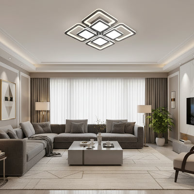 Lustra LED cu telecomanda SUSAN 96W, 4 Patrate, lumina Rece/Calda/Neutra, Dimabila, Negru