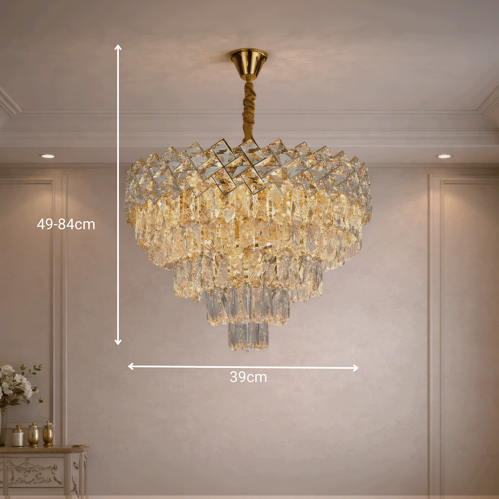 Candelabru Cristal WINDSOR Eleganza 8x E14, Diametru 39cm, Auriu Lucios, Inaltime Reglabila, Metal si Cristal Candelabre Cristal Default Title Alessandro Design