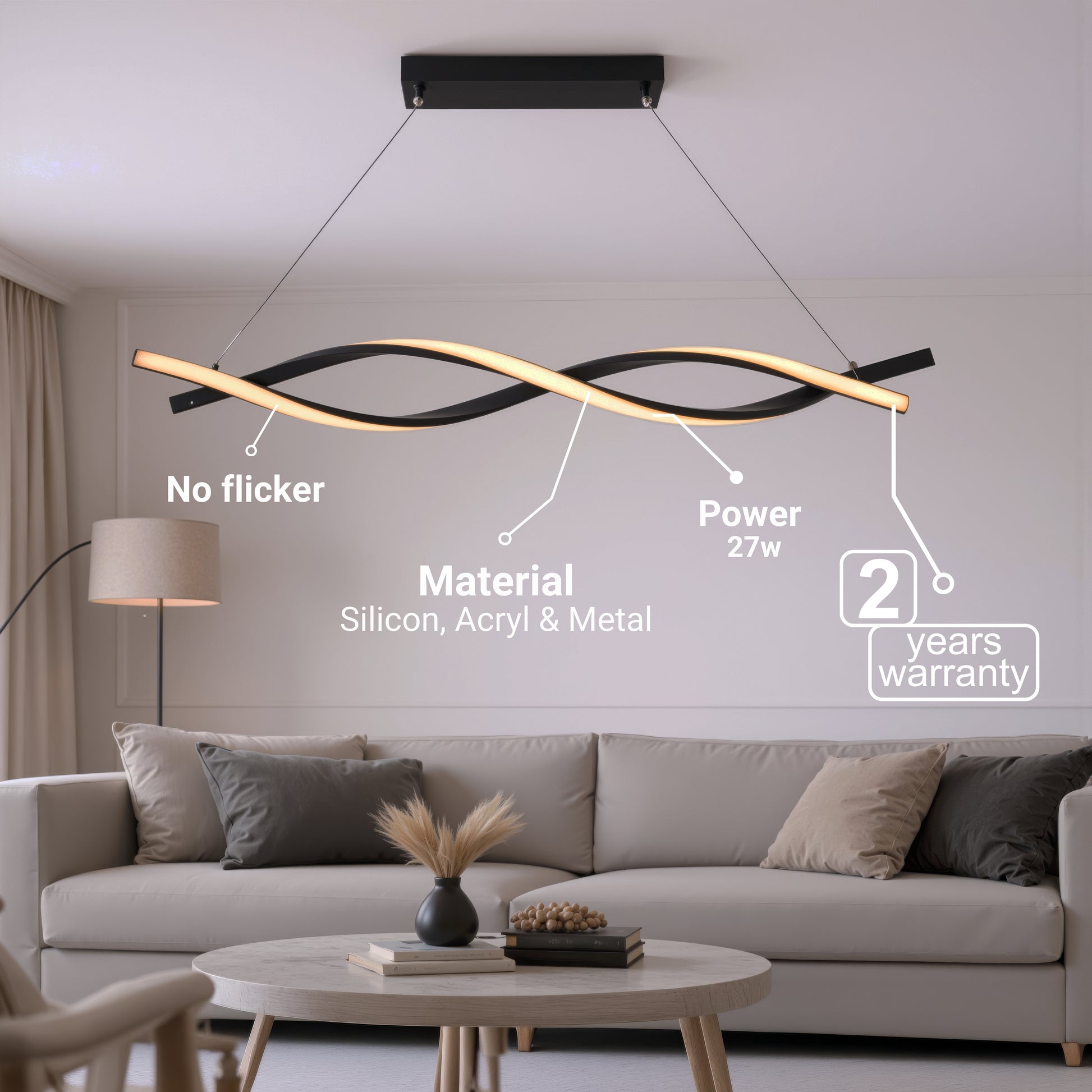 Lustra LED Suspendata cu Telecomanda, FLUX, 27W, 116cm, Lumina Rece/Calda/Neutra 3000K/4000K/6000K, Dimabila, Negru, Inaltime Reglabila, Metal si Silicon Lustre Moderne Default Title Alessandro Design
