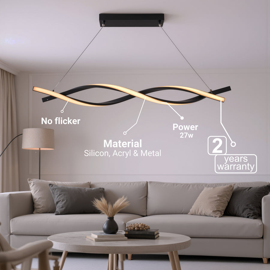 Lustra LED Suspendata cu Telecomanda, FLUX, 27W, 116cm, Lumina Rece/Calda/Neutra 3000K/4000K/6000K, Dimabila, Negru, Inaltime Reglabila, Metal si Silicon Lustre Moderne Default Title Alessandro Design