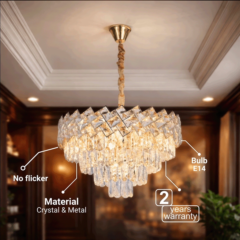 Candelabru Cristal WINDSOR Eleganza 8x E14, Diametru 39cm, Auriu Lucios, Inaltime Reglabila, Metal si Cristal Candelabre Cristal Default Title Alessandro Design