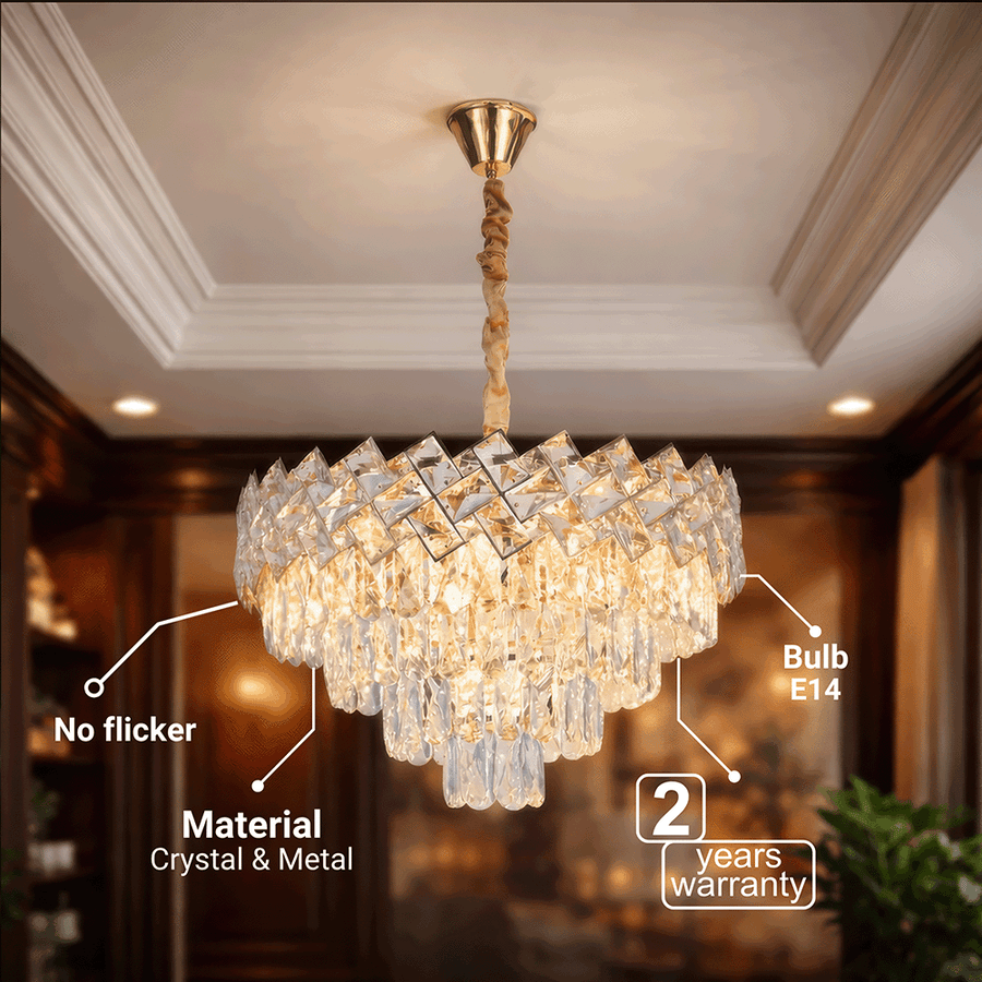 Candelabru Cristal WINDSOR Eleganza 8x E14, Diametru 39cm, Auriu Lucios, Inaltime Reglabila, Metal si Cristal Candelabre Cristal Default Title Alessandro Design