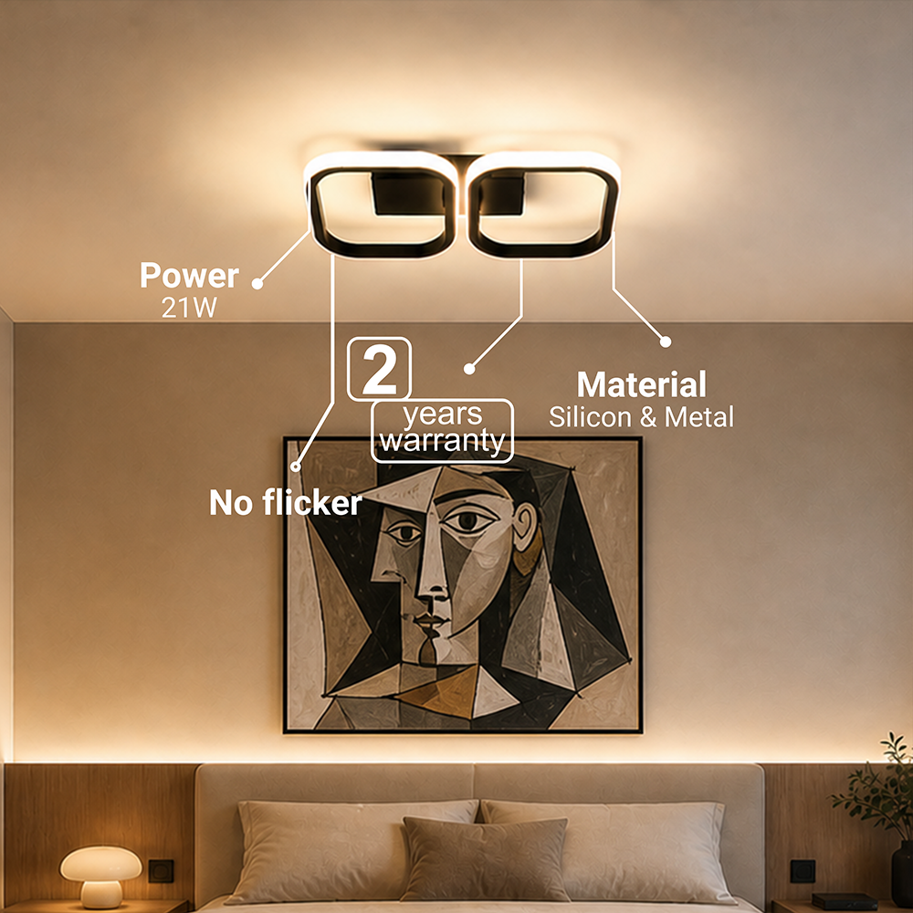 Lustra LED VERTEX 21W, 2 Patrate, Liniara, lumina Rece/Calda/Neutra, Neagra Lustre LED Default Title Alessandro Design