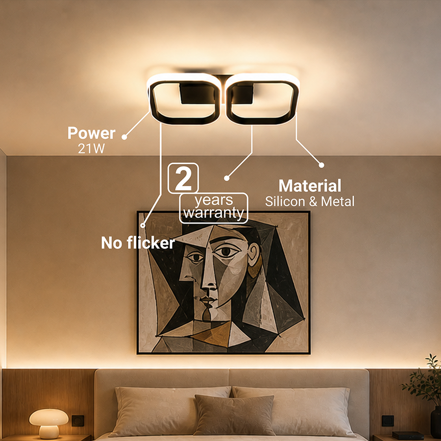 Lustra LED VERTEX 21W, 2 Patrate, Liniara, lumina Rece/Calda/Neutra, Neagra Lustre LED Default Title Alessandro Design